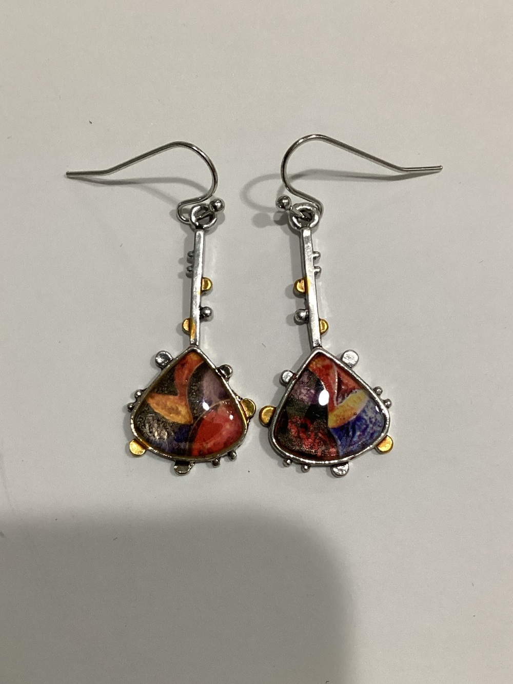 Colorful Abstract Teardrop Dangle Earrings -‎ Silver Tone